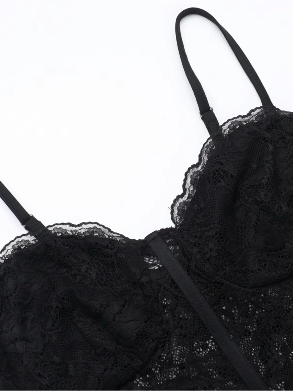 New Black Lace Bustier Jumpsuit cat suit corset m lite flare leg pants outfit - Picture 4 of 5